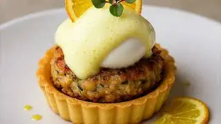 Brian M. Inspired &ndash; Crab Cake Benedict on Lemon Tart Shells with Hollandaise Foam and Candied Citrus