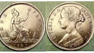 UK 1861 ONE PENNY Coin VALUE VICTORIA