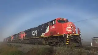 Rare Ghost Rainbow!?! Big Power on a Monster Stack Train CN 120 w/DPU  approaching Sackville, NB