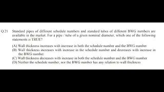 2016 GATE Chemical Engineering Fluid Mechanics_Standard Pipe and Tube Schedule number and BWG number