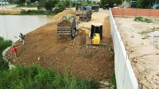 Nice Project Land Filling By Komatsu Bulldozer Pushing Rock & Soil Activity | Dozer Working Skills