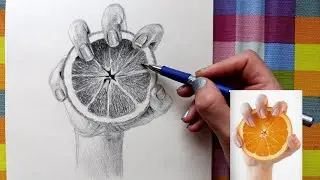 How to Draw a Realistic Hand Holding an Orange | Colored Pencil Drawing Tutorial