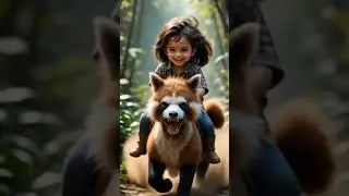 Kid Rides Panda #ai #shorts #tinyexplorer #panda #ride #wild #run