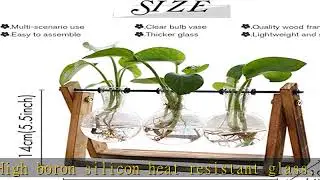XXXFLOWER Plant Terrarium with Wooden Stand, Air Planter Bulb Glass Vase Metal Swivel Holder Retro