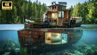 Building an Underwater House Inside an Abandoned Sunken Ship (ASMR) &ndash; Secret Bedroom Build