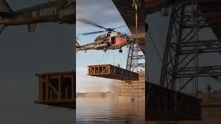 Attack Helicopter Lift Giant Steel Girder Epic Bridge Construction #construction #helicopter #shorts