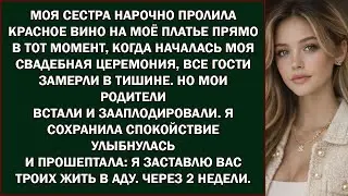 моя сестра «намеренно» пролила красное вино на моё платье прямо в тот момент, когда началась моя