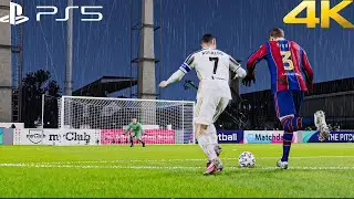 eFootball PES 2021 (PS5) Heavy Rain 4k HDR 60FPS Gameplay - Juventus vs Barcelona (Messi vs CR7)
