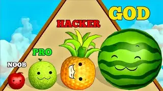 Watermelon Run 3D - NOOB vs PRO vs HACKER vs GOD Level Up Gameplay ( Suika Balls )