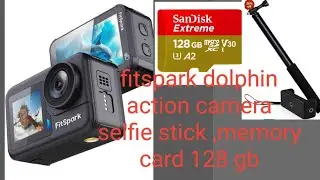 Fitspark dolphin1 एक्शन कैमरा, सेल्फी स्टिक और मेमोरी कार्ड