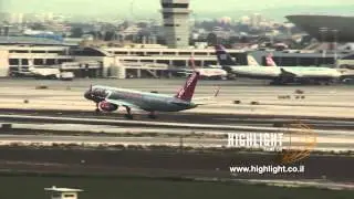 TR 011 Stock Footage Israel: A Jet2 airplane landing Tel Aviv Airport - filmed from below