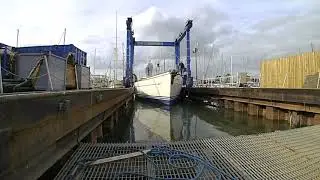 Oyster 82 Midnight, hauled out at Fox's Marina & Boatyard