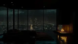 🌌 Dark City Rain ASMR 🌧️ | Warm Fireplace for Anxiety Relief & Sleep
