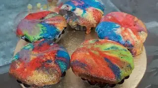 Rainbow marble  cake and cupcakes without piping bags no need of icing
