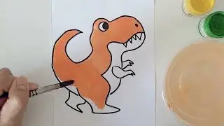 Kids drawing dinosaur step by step tutorial #asmr #dinosaur #easydrawing #coloring 