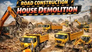🏗️ ROAD CONSTRUCTION GAME | HOUSE DEMOLITION WITH MANY TRUCKS 🚚💥