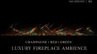 Luxury Electric Fireplace Ambience | Champagne, Red & Green Flames | No Sound