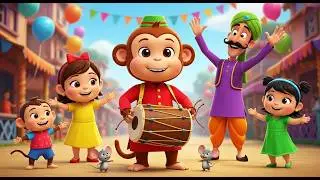 Bandar Mama Dhol Bajaye 🐒🥁 | Hindi Kids Rhyme | Chunu Munu Cartoon Song