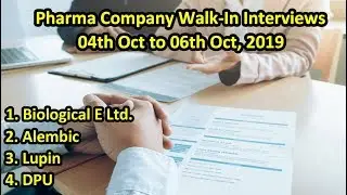 Pharma Company Walk-in Interviews 04th to 6th Oct, 2019