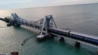 Most Dangerous Train Route over Sea Route ... Pamban Bridge Rameshwaram Tamil Nadu ...