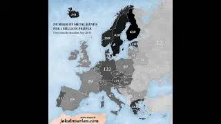 Number of Metal Bands per 1 million people! #map #metal #band #europe #music #youtubeshorts