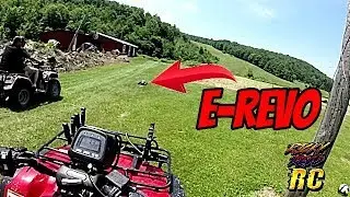 Brushless E REVO vs 2 ATV's on uncle Jerrys farm