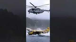 GIANT Helicopter Rescues Yellow Plane from Ocean Crash Site! 🚁🌊 | EPIC Military Airlift #shorts #ai
