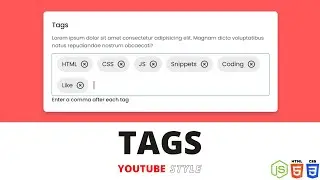 Add Tags input Box using HTML CSS and JS | Editable tags! | Youtube Style