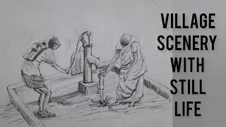 Beautiful Village scenery drawing with pencil shading| Pencil sketch of village Scenery ||