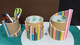 琴趣手工藝_彩色筆筒教學, 環保廢紙做成,創意紙捲藝術,美觀好看 DIY Handy craft, Color Pen holder, waste paper recycling, creative