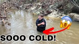 Exploring in the flooded creek!