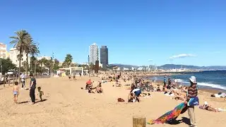 Sunny Barcelona Beach Walk in Early October at Platja de Sant Miquel - Spain
