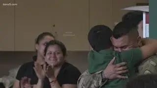 Military dad returns home and surprises son at school for early birthday gift