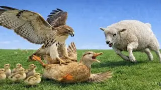 When a Goat Cries for Help to Save Its Mother Duck from a Hawk &ndash; Rescuing an Injured Mother Duck