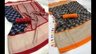Super Silky Linen Check Sarees With Blouse || checked silk sarees with contrast blouse