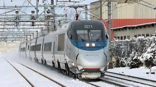 Trains in the Snow: High Speed Amtrak Trains, MBTA Commuter Rail, Freight Trains & More!