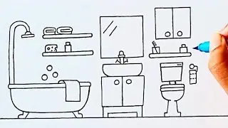How To Draw A Bathroom | Easy Baathroom Drawing And Colouring | Art With Taiba