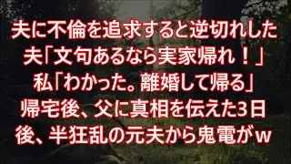 夫に不倫を追求すると逆切れした夫「文句あるなら実家帰れ！」私「わかった。離婚して帰る」帰宅後、父に真相を伝えた3日後、半狂乱の元夫から鬼電がｗ