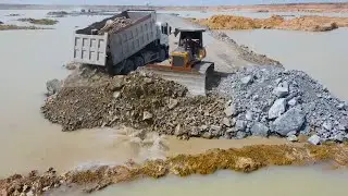 The Exquisite Architectural Surface Space in the Deep Pit is Landfill by Dump Truck and Bulldozer