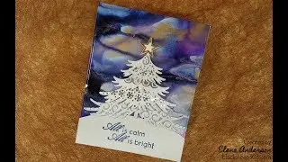 Northern Lights-ish Christmas Card with Alcohol Inks & Elizabeth Craft Designs