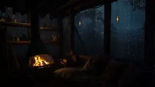 Rainy Night in a Wooden Cabin | Cozy Fireplace with Rain Sounds for Deep Sleep