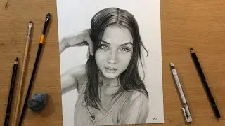 Рисунок Аны Де Армас карандашом — чёрные шелковистые карандаши Koh-i-Noor