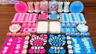 Slime Mixing PINK vs BLUE Hello Kitty _ Glossy Charms & Pops ASMR 