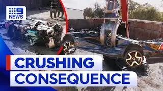 Car crushed in Adelaide by police to send message to dangerous drivers | 9 News Australia