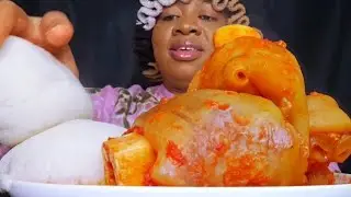 Asmr spicy cowleg pepper stew and pounded yam fufu eating sound mukbang 