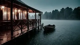Morning Rainfall at a Wooden Cabin Beside a Lake for Enhanced Focus, Calm, and Clarity
