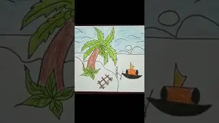 How to draw a banana tree with village scenery #bananatree #banana #কলাগাছ
