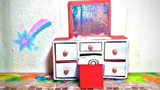 DIY mini barbie doll vanity with cardboard 