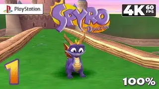 Spyro the Dragon (PlayStation 1) - 4K60 Walkthrough (100%) World 1 - Artisans World