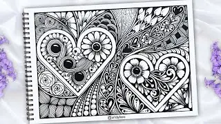 Valentine Zentangle Art || How To Heart Zentangle For Beginners